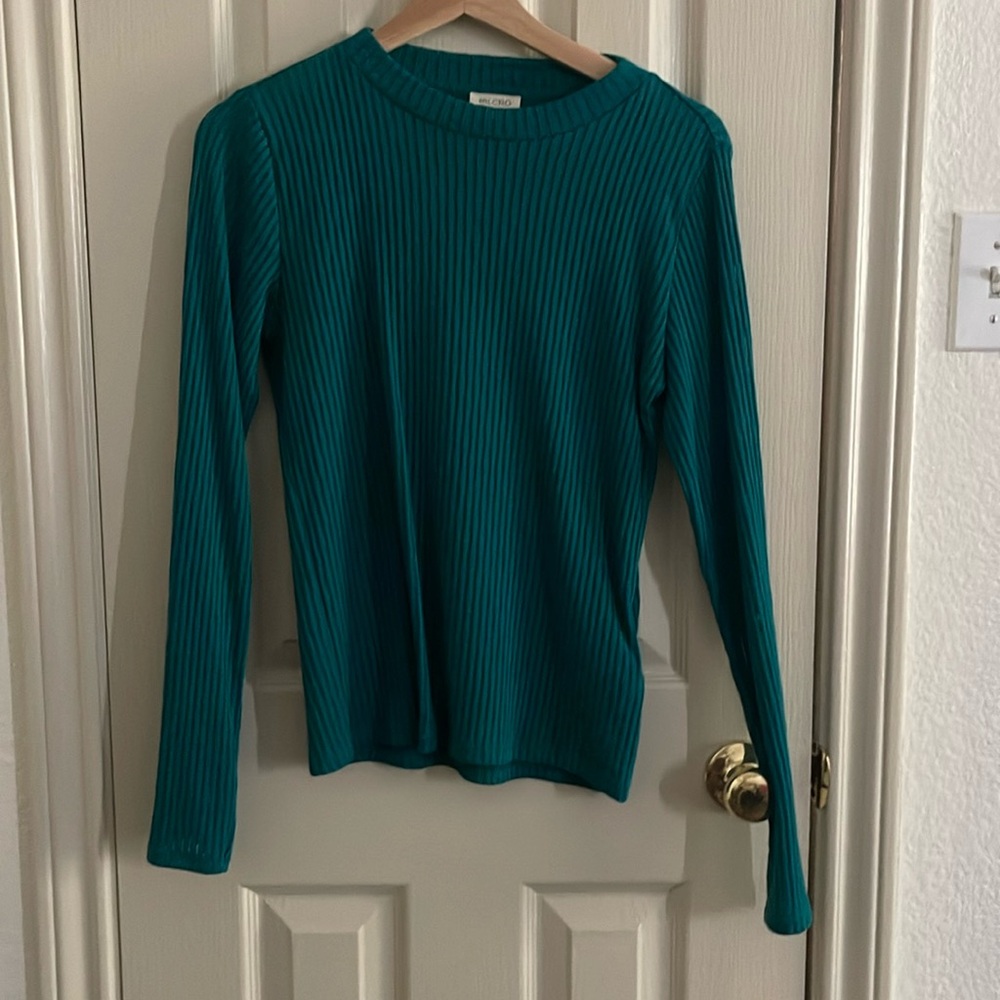 Pilcro by Anthropologie Teal Ribbed Crewneck Sweater Size S